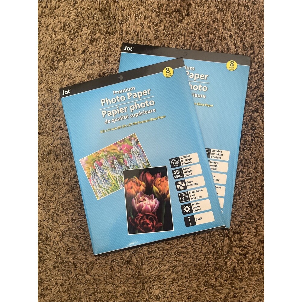 2 PACK (16 Sheets) Photo Paper 8.5" x 11" Premium Heavy Weight Gloss by Jot (A)